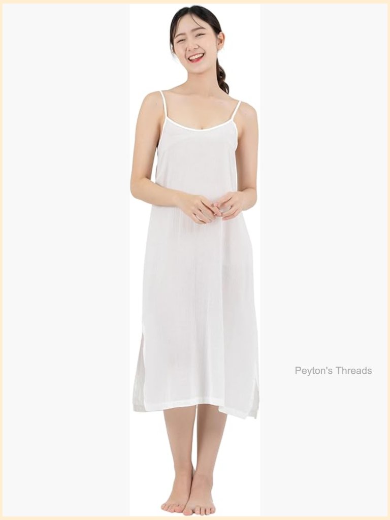 Midi Length Cotton Full Slip Adjustable Spaghetti Strap Underdress Nightwear